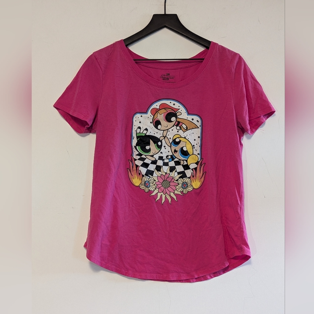 Cartoon Network Pink Powerpuff Women's Tee Shirt Sz Large top 90's Retro Y2K